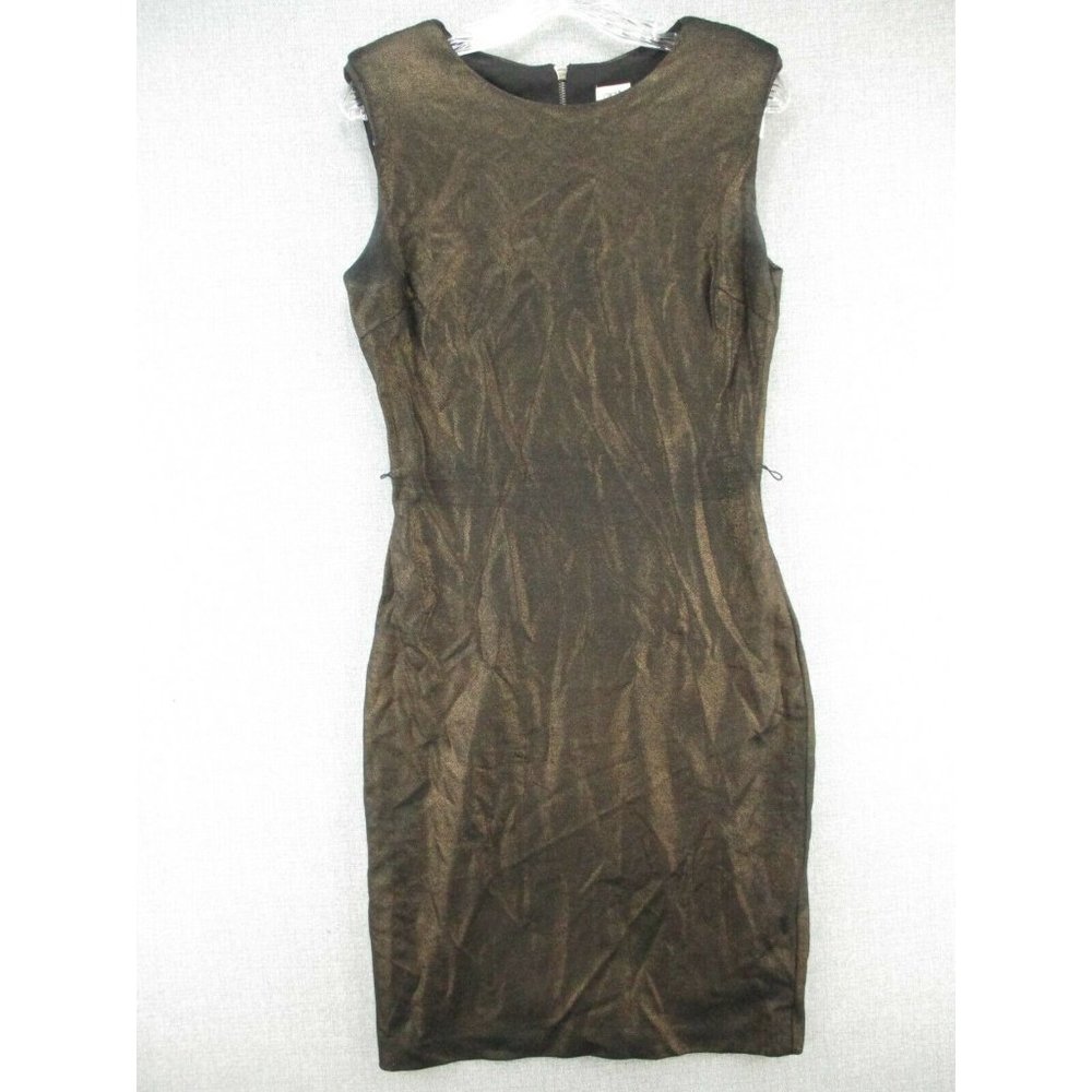 Cache Dress Womens 10 Brown Metallic Sleeveless Mid Length Cocktail Sheath Zip